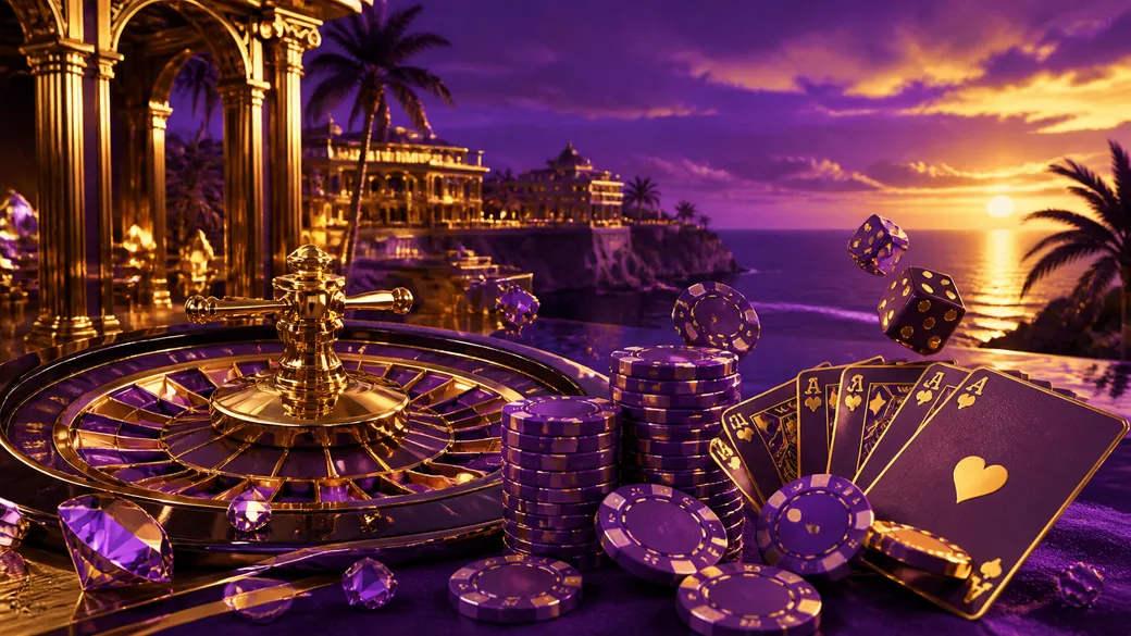 Hero banner for Villaspin, featuring glossy 3D floating poker chips and playing cards with luxurious reflections.